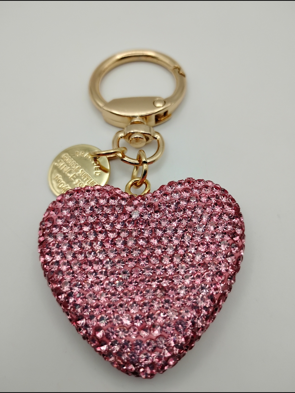 Sparkling Pink Heart Keychain Bag Charm - Gold Hardware BNWOT - Picture 4 of 4